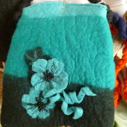 WigglyStitch - Felted turquoise handbag with beaded detail