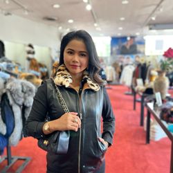 Andriana Furs - Black Italian Lamb Leather Zip Front Vest w/ Dyed Rabbit collar