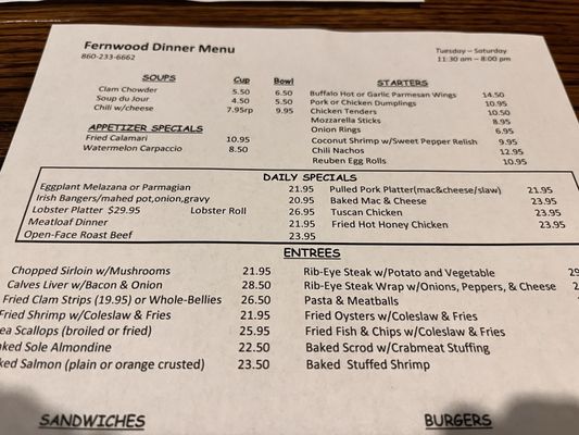 Menu photo 1 Fernwood Restaurant West Hartford, CT Menu photo 1 Fernwood Restaurant West Hartford, CT