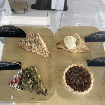 Cafeto - Clockwise starting from upper right side is Cream Cheese Filling Fig Scone, Pecan Pie, Strawberry Matcha Scone, and Maple Pecan Scone - Coffee & Tea Near Me - Anaheim, California