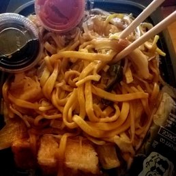 Veggie lo mein with fried tofu. Veggie lo mein with fried tofu.
