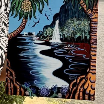 Laura Mango Art Gallery - Metal canvas piece that encompasses most things you would see in the Road to Hāna. - Art Galleries Near Me - Hana, Hawaii Laura Mango Art Gallery - Metal canvas piece that encompasses most things you would see in the Road to Hāna. - Art Galleries Near Me - Hana, Hawaii