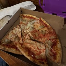 Pino’s Gourmet - Pizza thrown in small box, toppings missing and a mess!