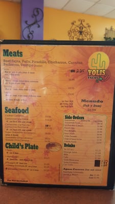 Menu photo 3 Tacos Yoli's Houston, TX