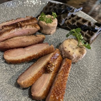 XO Restaurant - Smoked Duck Breast, Mousse, Mochi Waffle, Berry Jam - Asian Fusion Near Me - Honolulu, Hawaii