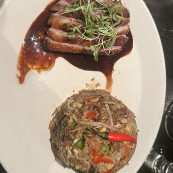 Cafe Routier, Bistro & Lounge - Duck with Thai fried rice - hadn't expected to love this non-traditional pairing, but I did - New American Near Me - Westbrook, Connecticut