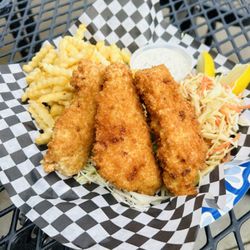 Fish N Chips...Panko Crusted Fresh Ling Cod with Sesame Slaw, Maui Onion Seasoned French Fries