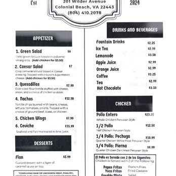 Margarita Restaurant - Menu page 1 - Peruvian Near Me - Colonial Beach, Virginia Margarita Restaurant - Menu page 1 - Peruvian Near Me - Colonial Beach, Virginia