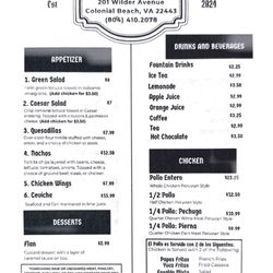 Margarita Restaurant - Menu page 1