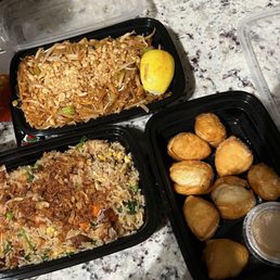 To go order of beef pad thai, braised pork fried rice, and thai donuts To go order of beef pad thai, braised pork fried rice, and thai donuts