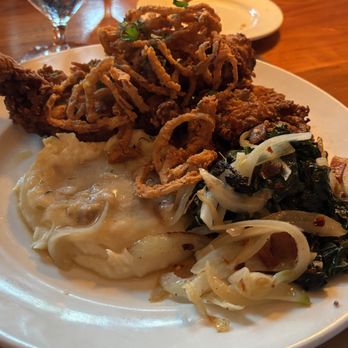Scratch - Scratch Fried chicken with mashed potatoes and onion rings - New American Near Me - Mountain View, California Scratch - Scratch Fried chicken with mashed potatoes and onion rings - New American Near Me - Mountain View, California