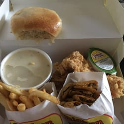 Chicken Express - Lady Mustang Dinner w/fries, fried pickles and a roll!