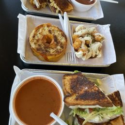 The Bacon Mac and Chee, Chicken Asiago, Garlic Cheese & Chive Tots, The Original Grilled Cheese Donut