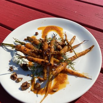 Barn8 - Carrots in curry oil, candied walnuts with carrot top labna - New American Near Me - Goshen, Kentucky