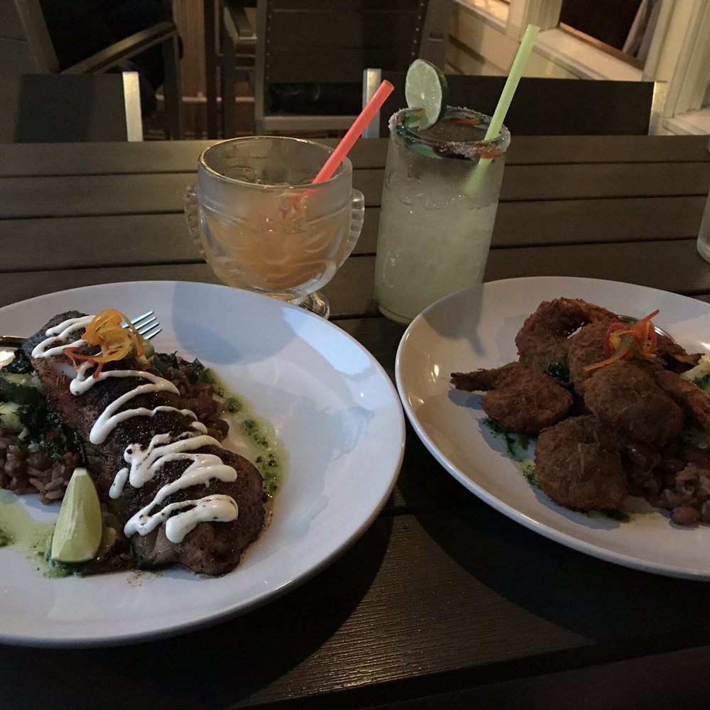 Calypso Edmonds - Blackened rockfish and coconut shrimp with a Zombie and Margarita. - Caribbean Near Me - Edmonds, Washington