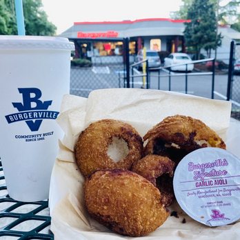 Burgerville - Marionberry Lemonade and Walla Walla Onion Rings at dusk - Burgers Near Me - West Linn, Oregon Burgerville - Marionberry Lemonade and Walla Walla Onion Rings at dusk - Burgers Near Me - West Linn, Oregon