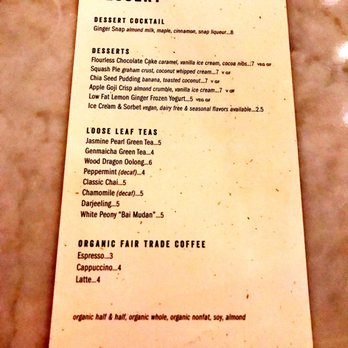 True Food Kitchen - Dessert menu 11/2016 - Vegetarian Near Me - Pasadena, California True Food Kitchen - Dessert menu 11/2016 - Vegetarian Near Me - Pasadena, California