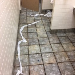McDonald's - A guy from behind the counter actually had to escort me back with the key....The place was a mess, as you can see.