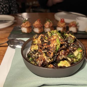 Merois - Pan Seared Brussels  Chinese Mustard  Garlic Chili Crumbs - French Near Me - West Hollywood, California