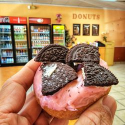 Snowflake Donuts - Strawberry donut w/ oreos
