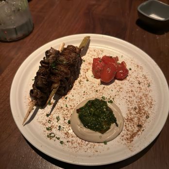 Matu - Picanha Skewers, Tahini Sauce and Zhoug* - Steakhouses Near Me - Beverly Hills, California Matu - Picanha Skewers, Tahini Sauce and Zhoug* - Steakhouses Near Me - Beverly Hills, California