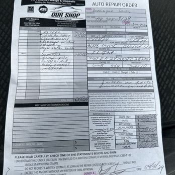 Our Shop - Estimate that they fill out after you sign and fraudulently adding details that customers do not agree to. - Auto Repair Near Me - Pompano Beach, Florida Our Shop - Estimate that they fill out after you sign and fraudulently adding details that customers do not agree to. - Auto Repair Near Me - Pompano Beach, Florida