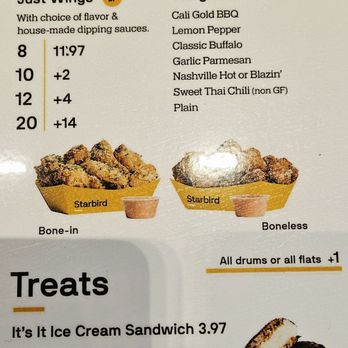 Starbird Chicken - Wings & treats menu as of June 2025 - Chicken Shop Near Me - Pleasanton, California Starbird Chicken - Wings & treats menu as of June 2025 - Chicken Shop Near Me - Pleasanton, California