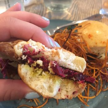 The Garden Table - The beet burger - part of the slider trio snack. So delicious. - Breakfast & Brunch Near Me - Indianapolis, Indiana The Garden Table - The beet burger - part of the slider trio snack. So delicious. - Breakfast & Brunch Near Me - Indianapolis, Indiana