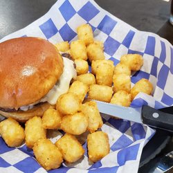 Fabiano's Corner Landing - Mushroom burger and tater tots