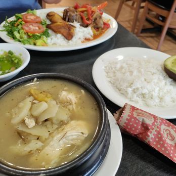 Donde Adela Colombian Restaurant - Ajiaco soup with potato and chicken, served with rice and avocado - Colombian Near Me - Orange, California
