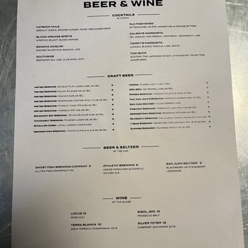 Hatback Bar & Grille - Back of menu with drinks - American Near Me - Seattle, Washington