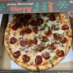 Bella Roma - 14' Pepperoni pizza, half jalapeños yummy