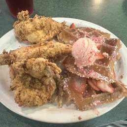 Fried Chicken Tenders & Strawberry Shortcake Waffles Fried Chicken Tenders & Strawberry Shortcake Waffles