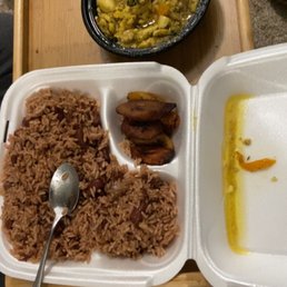 Ackee and salt fish a mountain of rice and peas and a side of plantains Ackee and salt fish a mountain of rice and peas and a side of plantains
