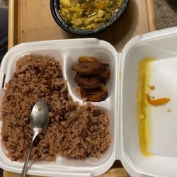Fern Gully Jamaican Cafe - Ackee and salt fish a mountain of rice and peas and a side of plantains