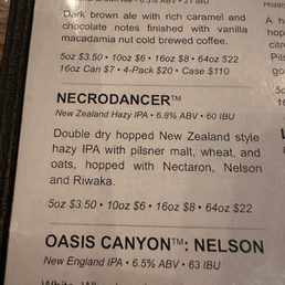 Beer menu