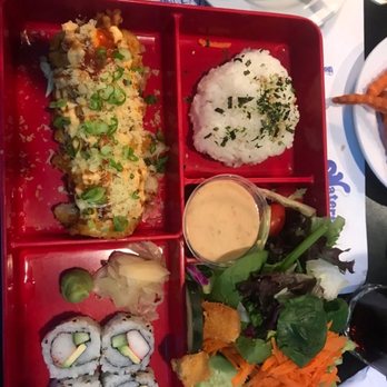 Red Ginger - Bento box with rice, two rolls, and a salad - Sushi Bars Near Me - Iowa City, Iowa