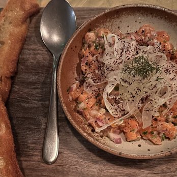 Manuela - Ocean Trout Tartare, Red Onion, Capers, Bronze Fennel, Colatura Vinaigrette, Garlic Toast - New American Near Me - Los Angeles, California Manuela - Ocean Trout Tartare, Red Onion, Capers, Bronze Fennel, Colatura Vinaigrette, Garlic Toast - New American Near Me - Los Angeles, California