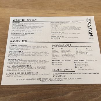 Sazan Ramen - Menu 10.1.23 - Ramen Near Me - Austin, Texas
