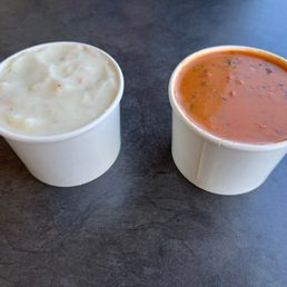 Clam chowder and tomato basil soups Clam chowder and tomato basil soups
