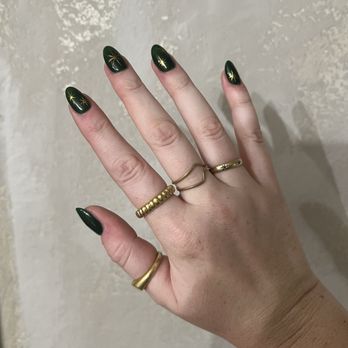GT Nails And Spa - Nails; dark green with gold stars - Nail Salons Near Me - Foothill Ranch, California