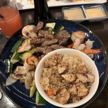 Ajisai Sushi & Steak - Steak and prawns with chicken fried rice. - Sushi Bars Near Me - Beaverton, Oregon