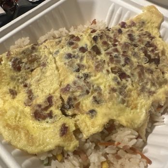Ohana BBQ & Sushi - Bacon omelette with cheese and fried rice breakfast plate B - Barbeque Near Me - Aiea, Hawaii Ohana BBQ & Sushi - Bacon omelette with cheese and fried rice breakfast plate B - Barbeque Near Me - Aiea, Hawaii