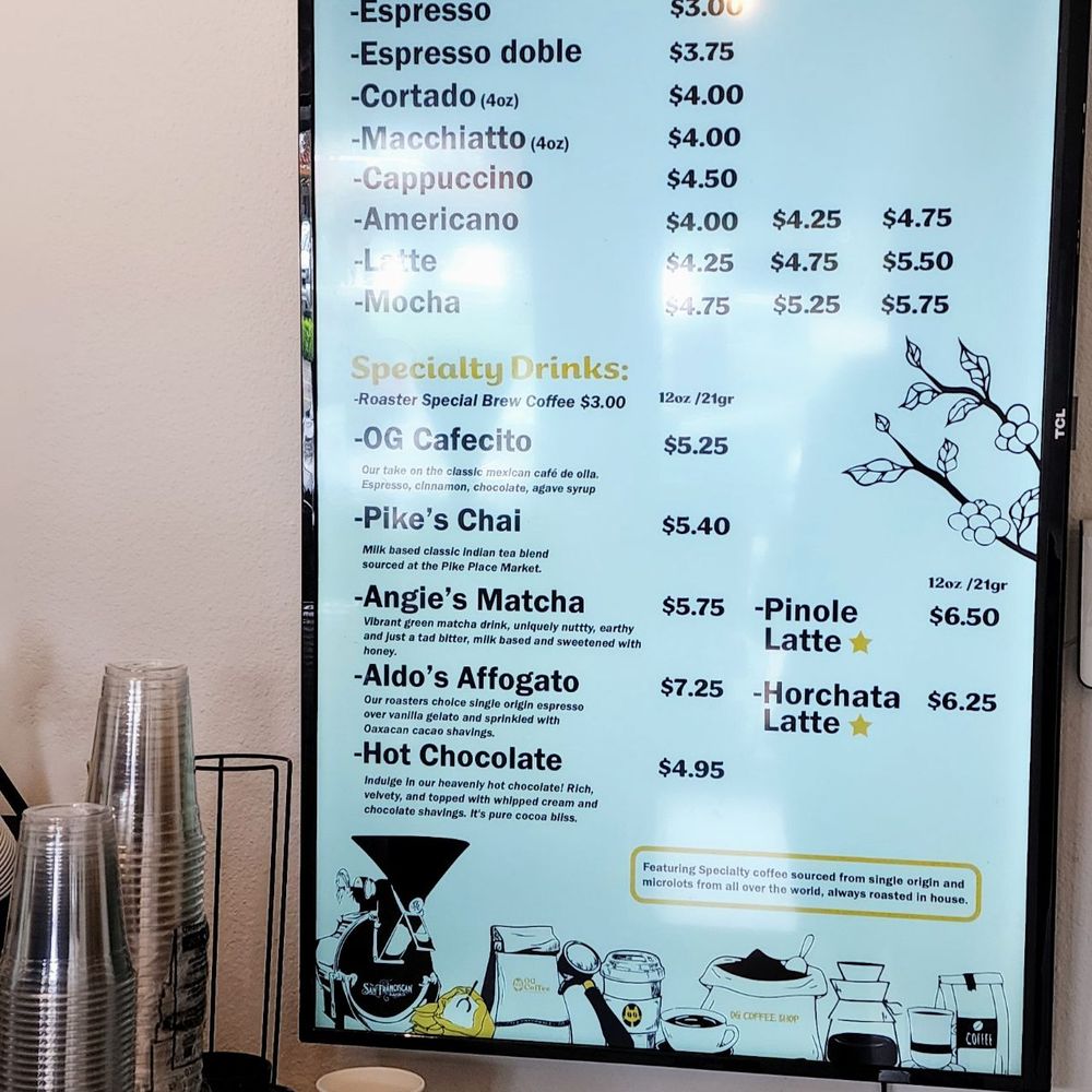 OG Coffee - Menu (6/1/24) - Coffee & Tea Near Me - Seattle, Washington OG Coffee - Menu (6/1/24) - Coffee & Tea Near Me - Seattle, Washington