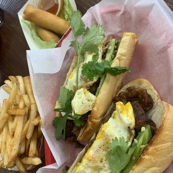 Crispy Banh Mi - BBQ pork x egg roll x Cajun fries - Sandwiches Near Me - Charlotte, North Carolina Crispy Banh Mi - BBQ pork x egg roll x Cajun fries - Sandwiches Near Me - Charlotte, North Carolina