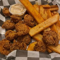 Popcorn Shrimp & Cajun Fries. Double Yummm!