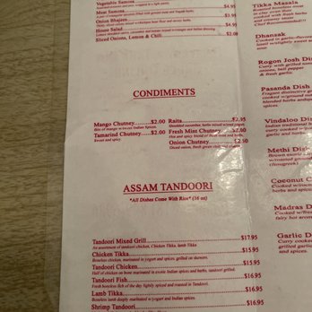 Assam Indian Kitchen - Menu page - Indian Near Me - Los Angeles, California