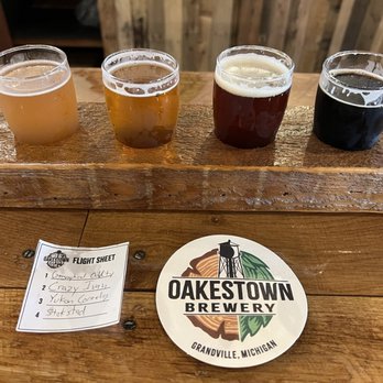 Oakestown Brewery - Beer flight with Geographical Oddity, Crazy Ivan, Yukon Cornelius and Stokstad - Pizza Near Me - Grandville, Michigan Oakestown Brewery - Beer flight with Geographical Oddity, Crazy Ivan, Yukon Cornelius and Stokstad - Pizza Near Me - Grandville, Michigan
