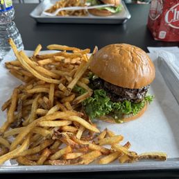 Double burger and fries Double burger and fries