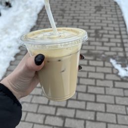 Iced latte (or maybe just a cup of oat milk?) Iced latte (or maybe just a cup of oat milk?)